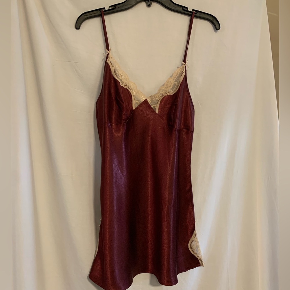 Burgundy Satin and Lace Nightgown Nightie Size M